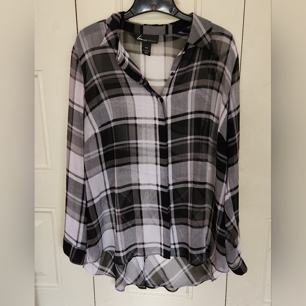 Lane Bryant Black and White Plaid Women's Top